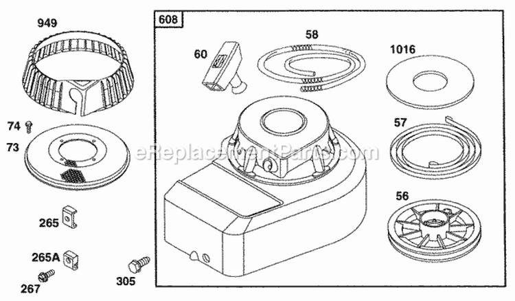 Blower Hsg Rewind Diagram and Parts List for 096902-0106-99  Briggs and Stratton Engine